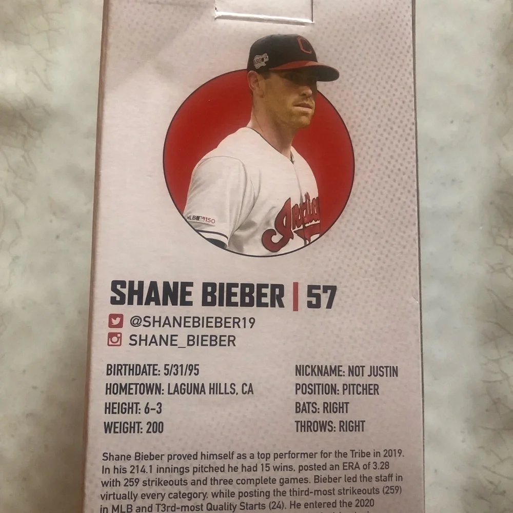 NIB Cleveland Indians Shane Bieber All Star Game MVP Bobblehead